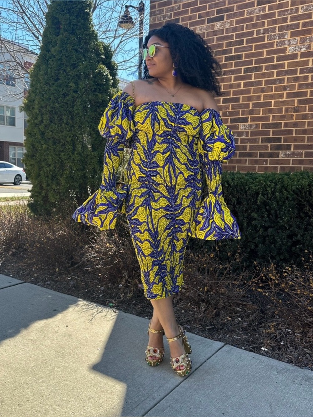 Zuri Closet Yellow and Purple African Ankara Patterned Dress